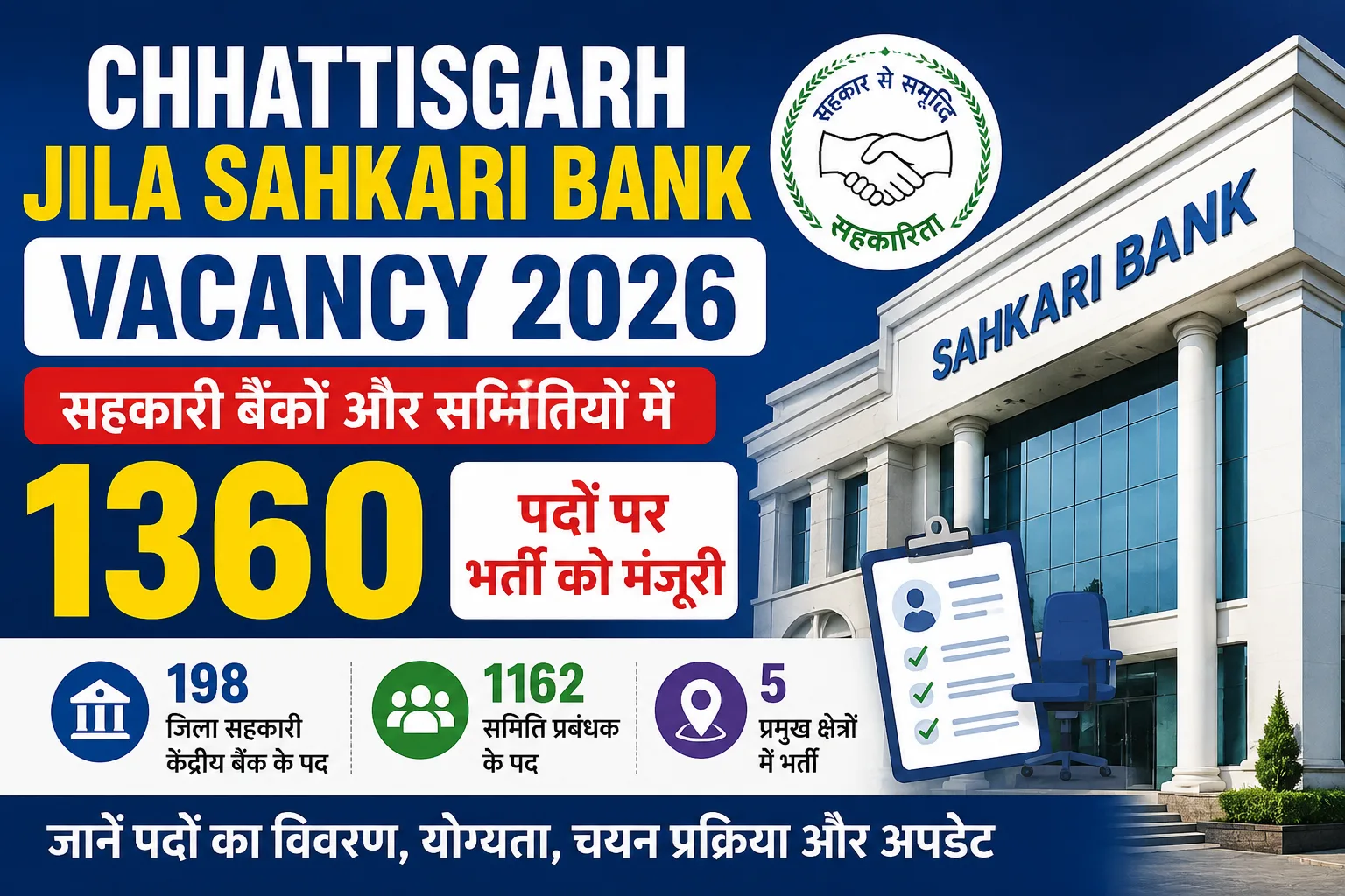Chhattisgarh Jila Sahkari Bank Vacancy 2026: सीजी सहकारी बैंकों और समितियों में 1360 पदों पर भर्ती को मंजूरी, जानें पूरी जानकारी