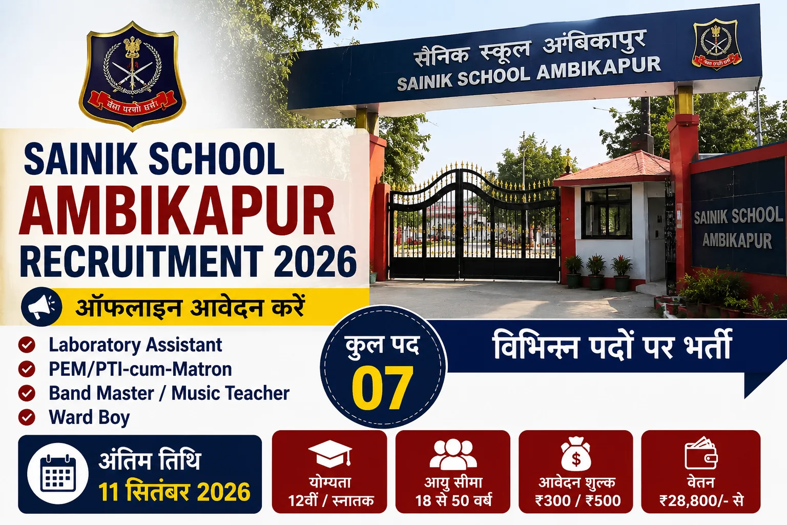 Sainik School Ambikapur Vacancy